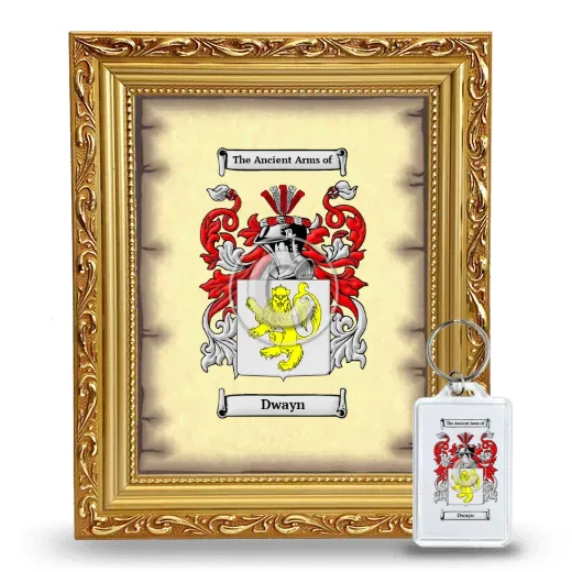 Dwayn Framed Coat of Arms and Keychain - Gold