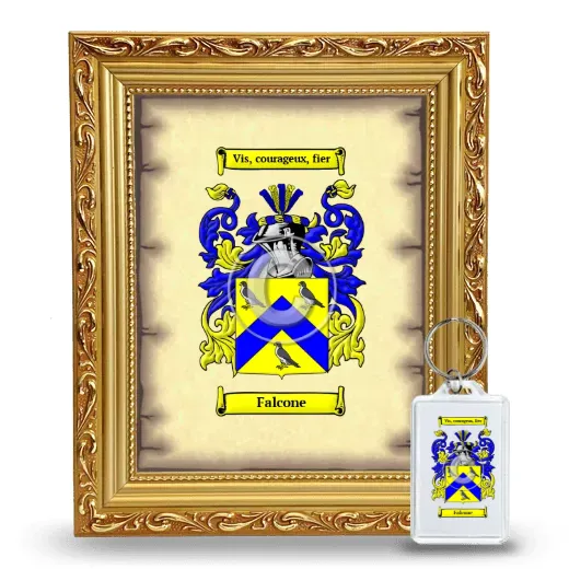 Falcone Framed Coat of Arms and Keychain - Gold