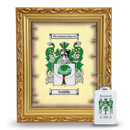 Feahilly Framed Coat of Arms and Keychain - Gold