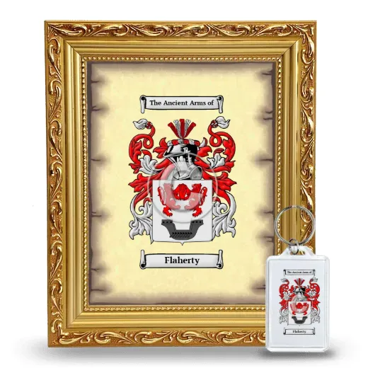 Flaherty Framed Coat of Arms and Keychain - Gold