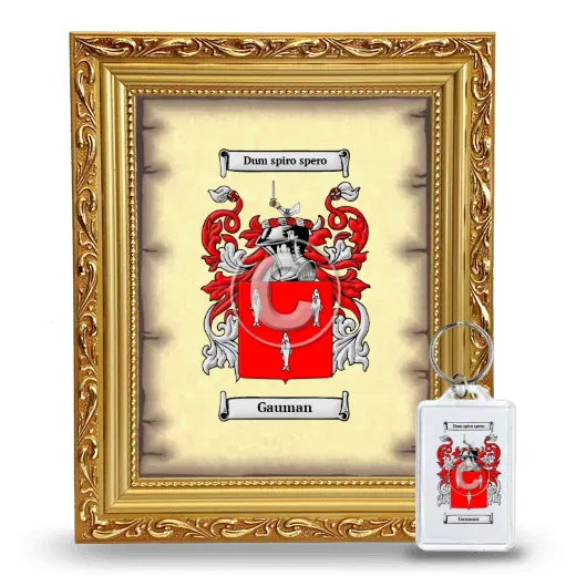 Gauman Framed Coat of Arms and Keychain - Gold