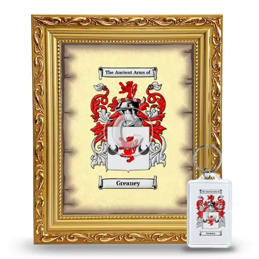 Greaney Framed Coat of Arms and Keychain - Gold