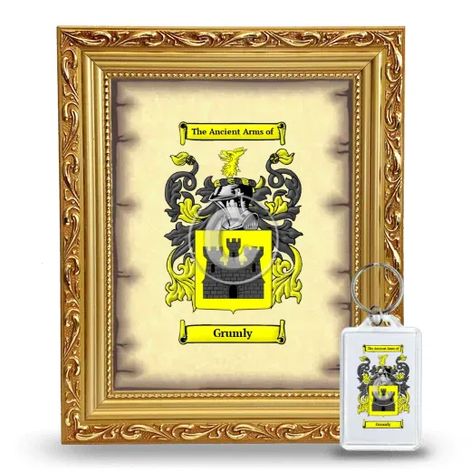 Grumly Framed Coat of Arms and Keychain - Gold