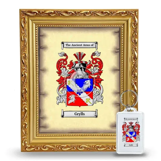 Grylls Framed Coat of Arms and Keychain - Gold