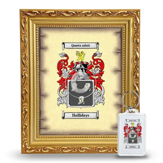 Hallidays Framed Coat of Arms and Keychain - Gold