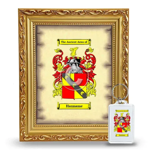 Hanname Framed Coat of Arms and Keychain - Gold