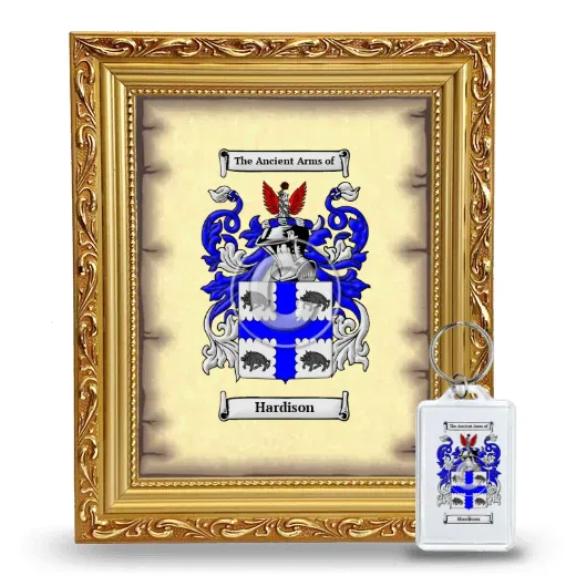 Hardison Framed Coat of Arms and Keychain - Gold