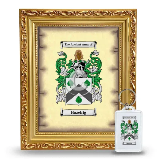 Hazelrig Framed Coat of Arms and Keychain - Gold