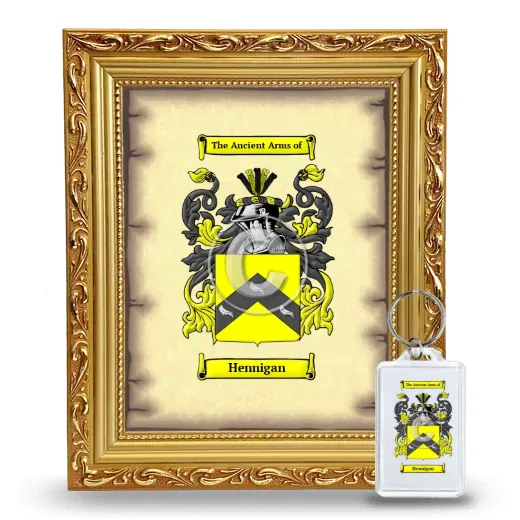 Hennigan Framed Coat of Arms and Keychain - Gold