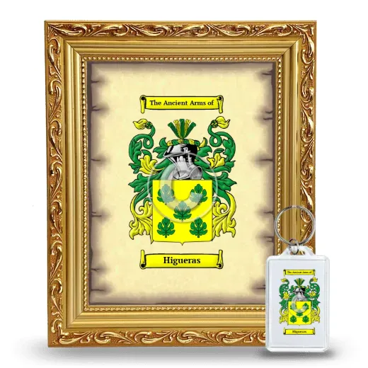 Higueras Framed Coat of Arms and Keychain - Gold