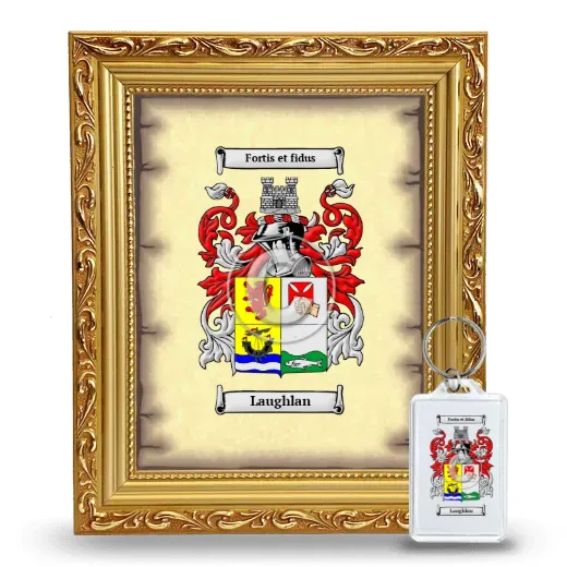 Laughlan Framed Coat of Arms and Keychain - Gold