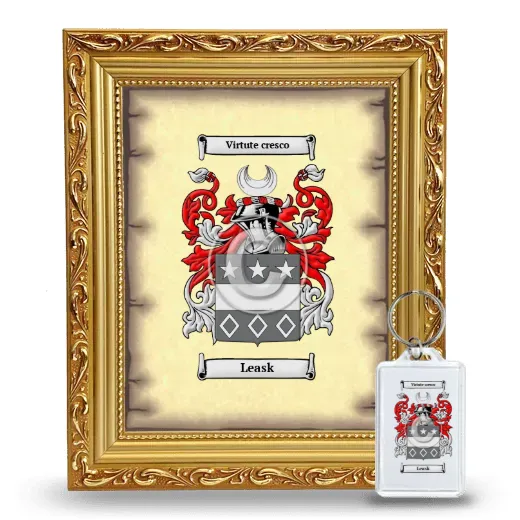 Leask Framed Coat of Arms and Keychain - Gold