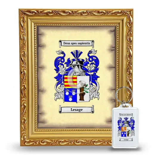 Lesage Framed Coat of Arms and Keychain - Gold