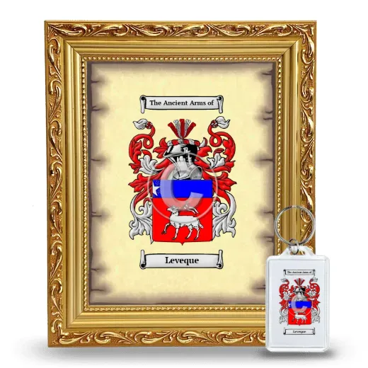 Leveque Framed Coat of Arms and Keychain - Gold