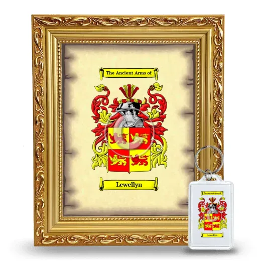 Lewellyn Framed Coat of Arms and Keychain - Gold