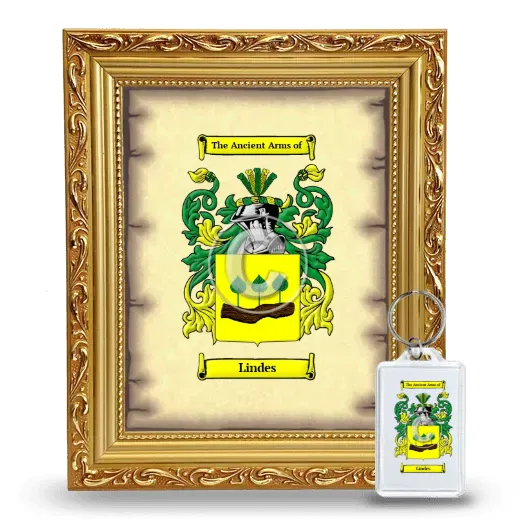 Lindes Framed Coat of Arms and Keychain - Gold