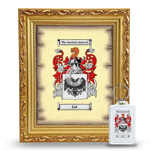 Lot Framed Coat of Arms and Keychain - Gold