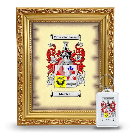 Mac'lean Framed Coat of Arms and Keychain - Gold