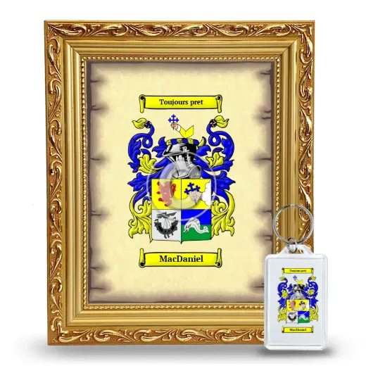 MacDaniel Framed Coat of Arms and Keychain - Gold