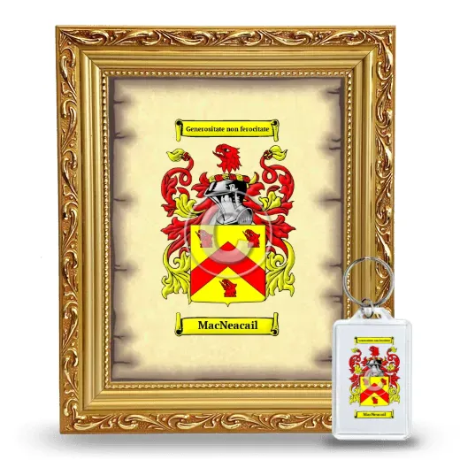 MacNeacail Framed Coat of Arms and Keychain - Gold