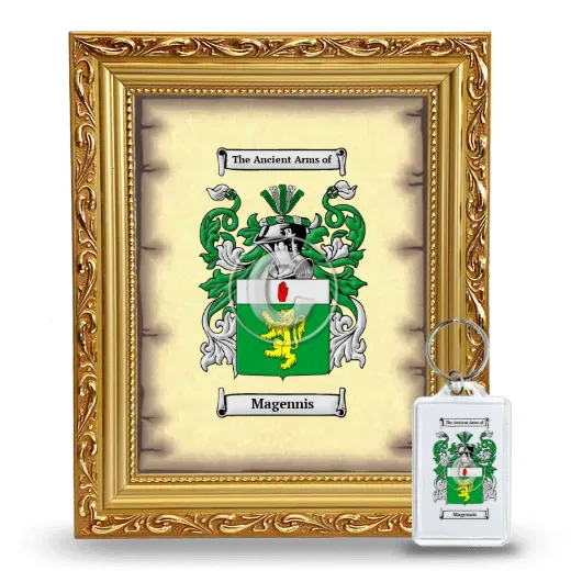 Magennis Framed Coat of Arms and Keychain - Gold