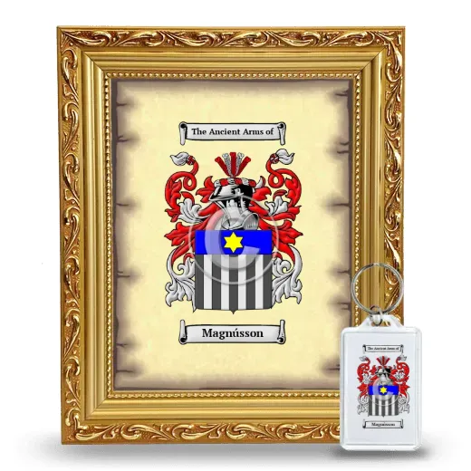 Magnússon Framed Coat of Arms and Keychain - Gold