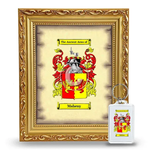 Maheny Framed Coat of Arms and Keychain - Gold