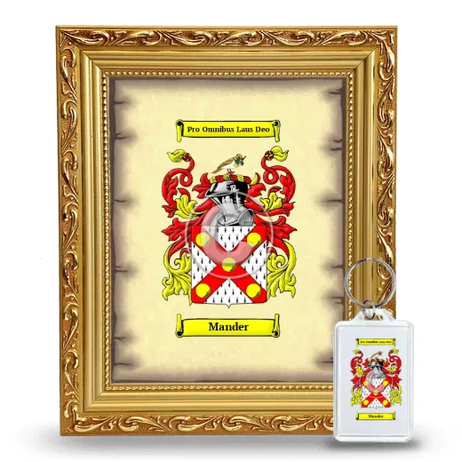 Mander Framed Coat of Arms and Keychain - Gold