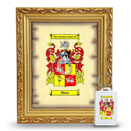 Mans Framed Coat of Arms and Keychain - Gold