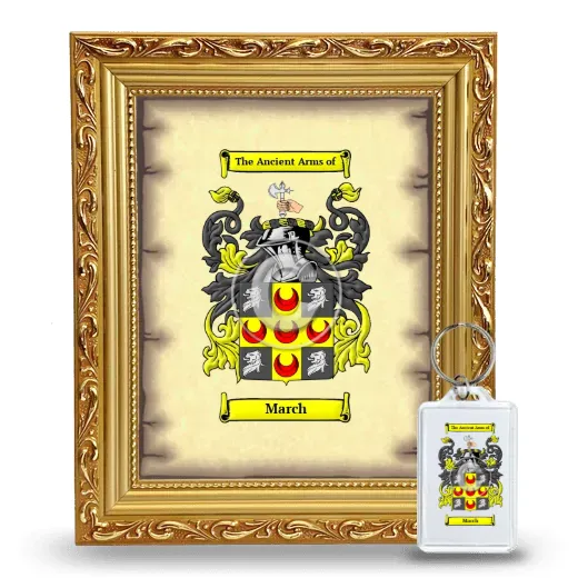 March Framed Coat of Arms and Keychain - Gold
