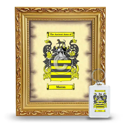 Maron Framed Coat of Arms and Keychain - Gold