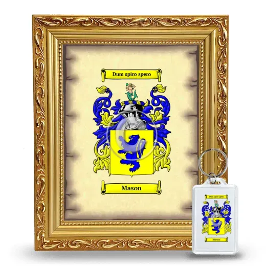 Mason Framed Coat of Arms and Keychain - Gold