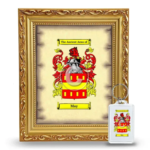 May Framed Coat of Arms and Keychain - Gold