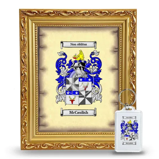 McCaulish Framed Coat of Arms and Keychain - Gold