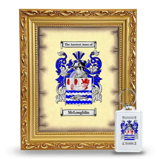 McLoughlin Framed Coat of Arms and Keychain - Gold
