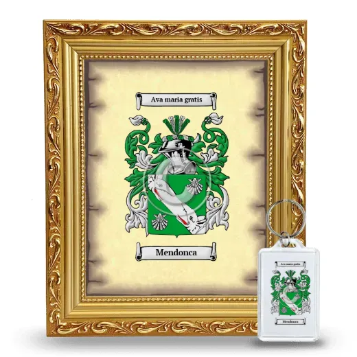 Mendonca Framed Coat of Arms and Keychain - Gold
