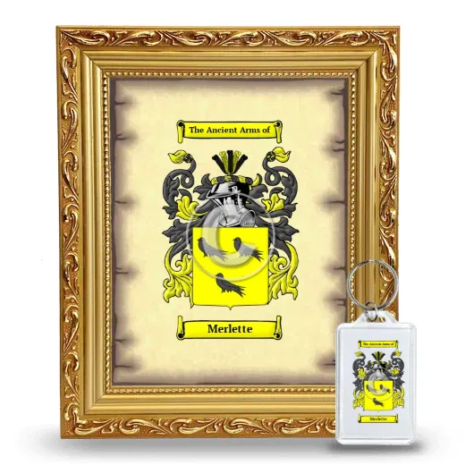 Merlette Framed Coat of Arms and Keychain - Gold
