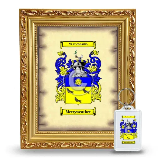 Merryweather Framed Coat of Arms and Keychain - Gold