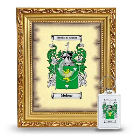 Molone Framed Coat of Arms and Keychain - Gold