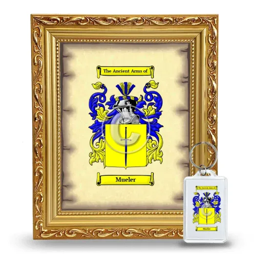 Mueler Framed Coat of Arms and Keychain - Gold