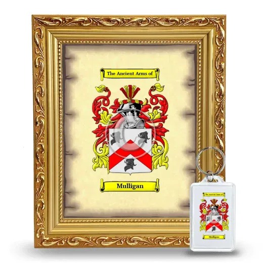 Mulligan Framed Coat of Arms and Keychain - Gold