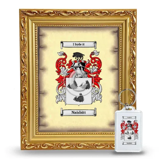 Naisbitt Framed Coat of Arms and Keychain - Gold