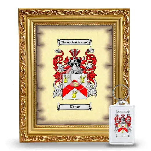 Name Framed Coat of Arms and Keychain - Gold