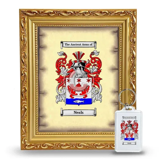 Neals Framed Coat of Arms and Keychain - Gold