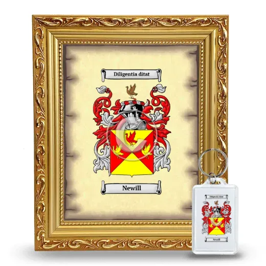 Newill Framed Coat of Arms and Keychain - Gold