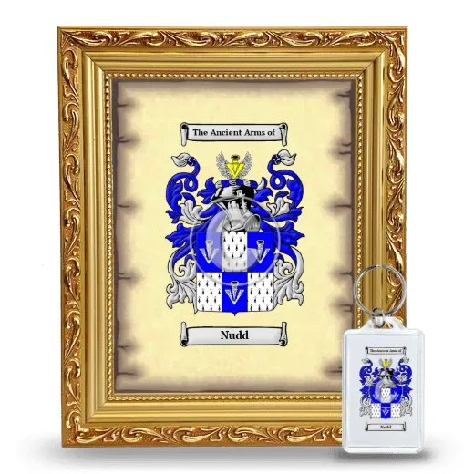 Nudd Framed Coat of Arms and Keychain - Gold