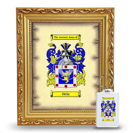 Ortíz Framed Coat of Arms and Keychain - Gold