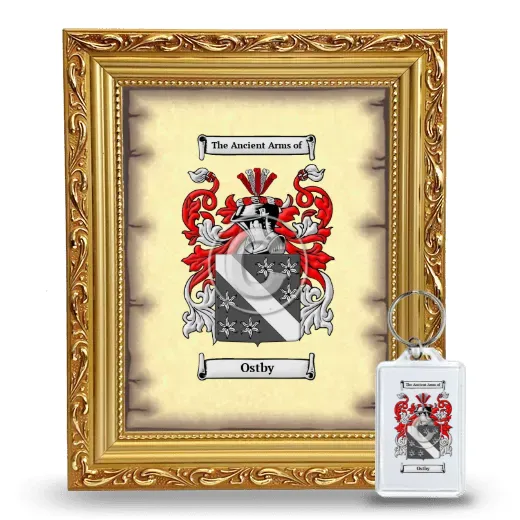Ostby Framed Coat of Arms and Keychain - Gold