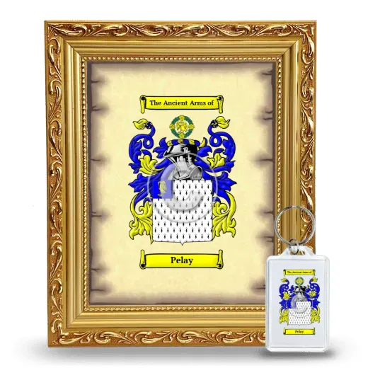 Pelay Framed Coat of Arms and Keychain - Gold