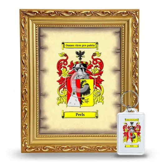 Perls Framed Coat of Arms and Keychain - Gold